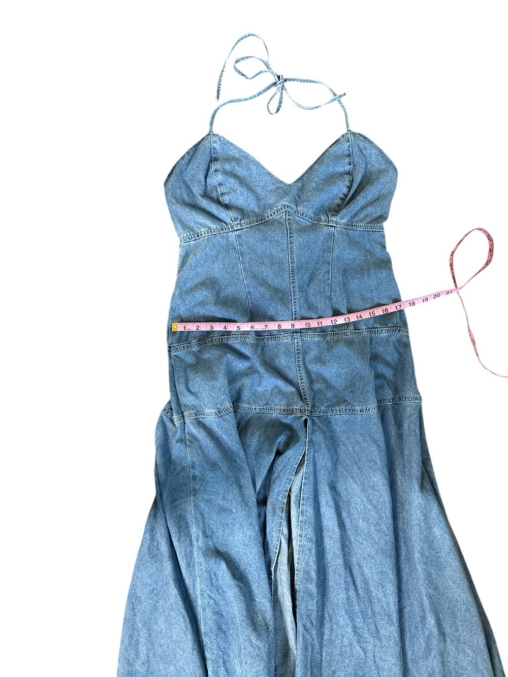 Blue Denim Halter Maxi Dress - Picture 7 of 11